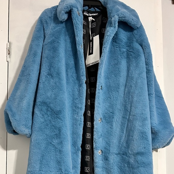 Full length blue faux fur coat; fully lined, snap closure and of course pockets! - Picture 2 of 4